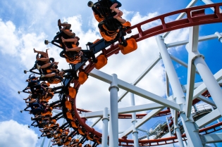 People on a rollercoaster